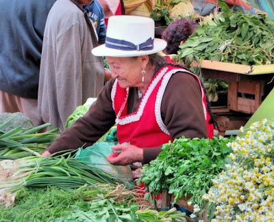 Ecuador Frau verkauft auf dem Markt