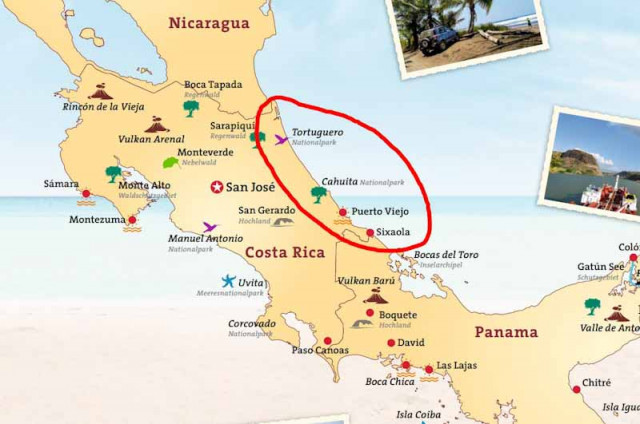 Karte Costa Rica Karibikkste
